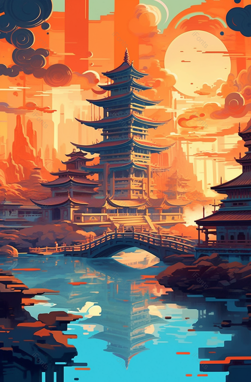 城市国风线性插画背景,插画/手绘图,插画/手绘图库,插画/手绘图下载,插画/手绘